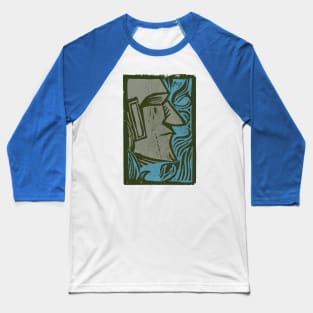 Wood Cut Moai Baseball T-Shirt